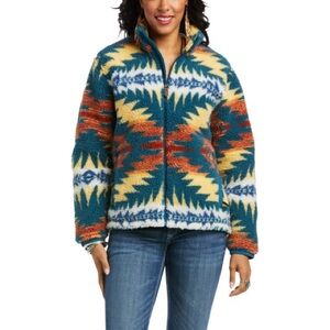 Ariat Blue and Orange Teddy Jacket with Southwestern Flair